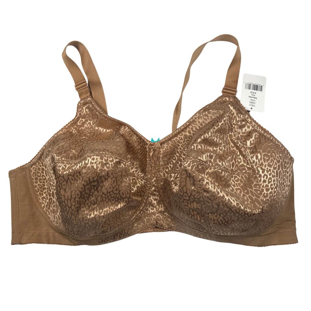 Elila Full Coverage Bra Women's Size 48D Mocha Leopard Lace Softcup Wireless